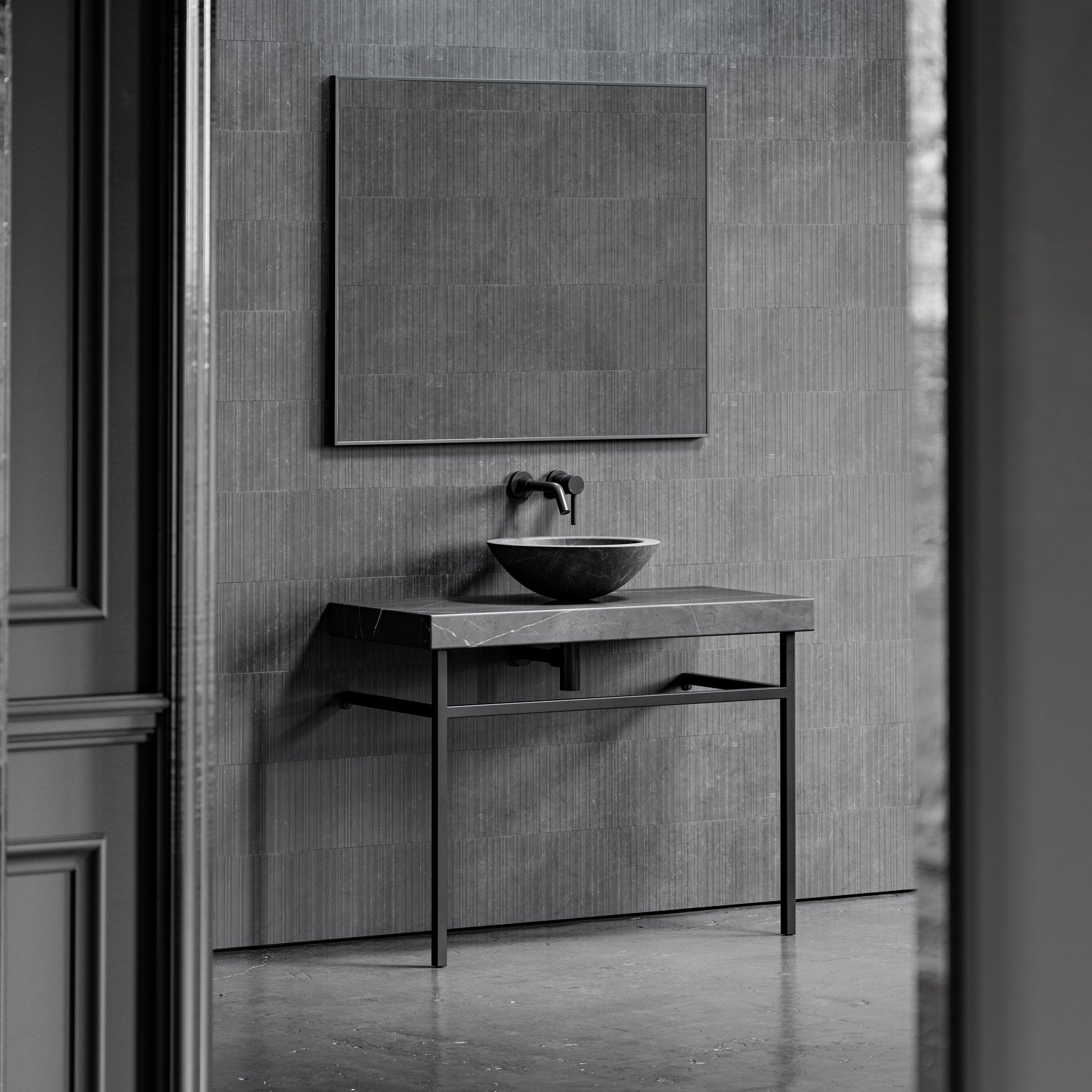 Lomazzo Pietra Grey Marble Countertop Matte Black Vanity Unit 1000mm