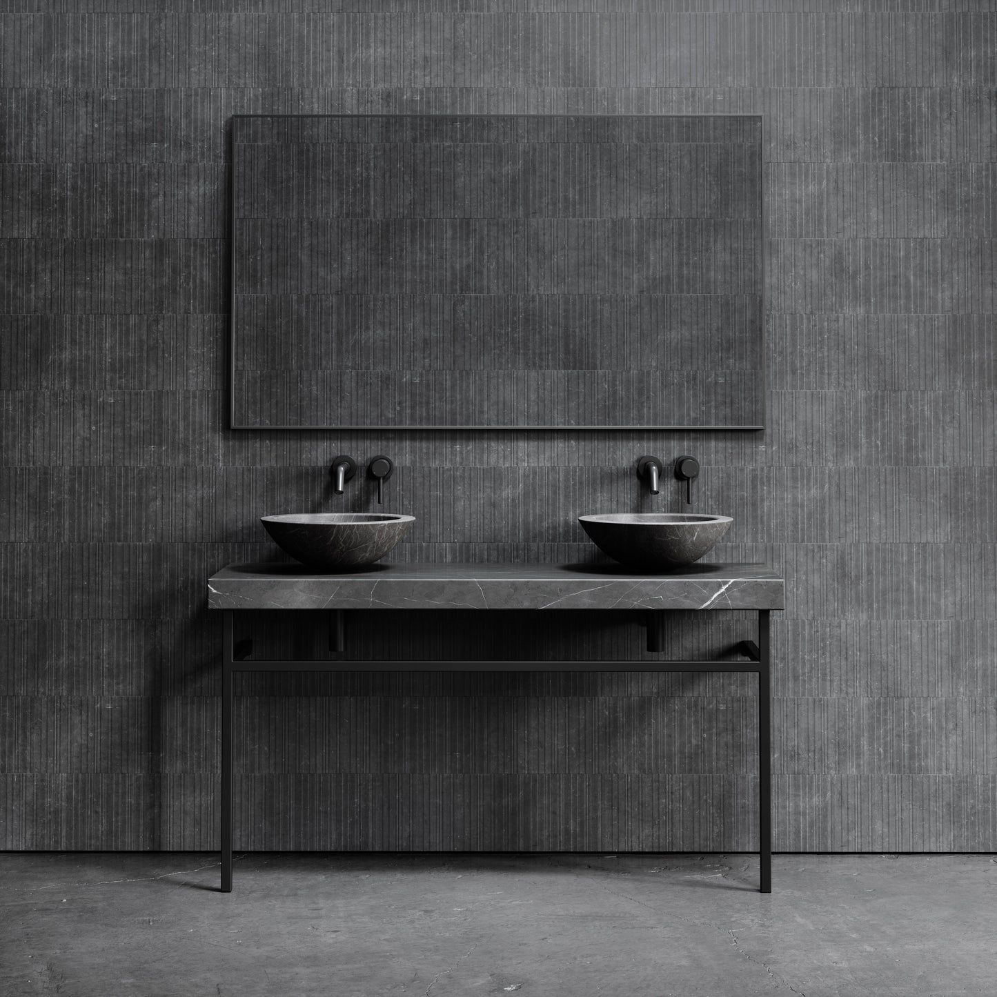 Lomazzo Pietra Grey Marble Countertop Matte Black Vanity Unit 1400mm