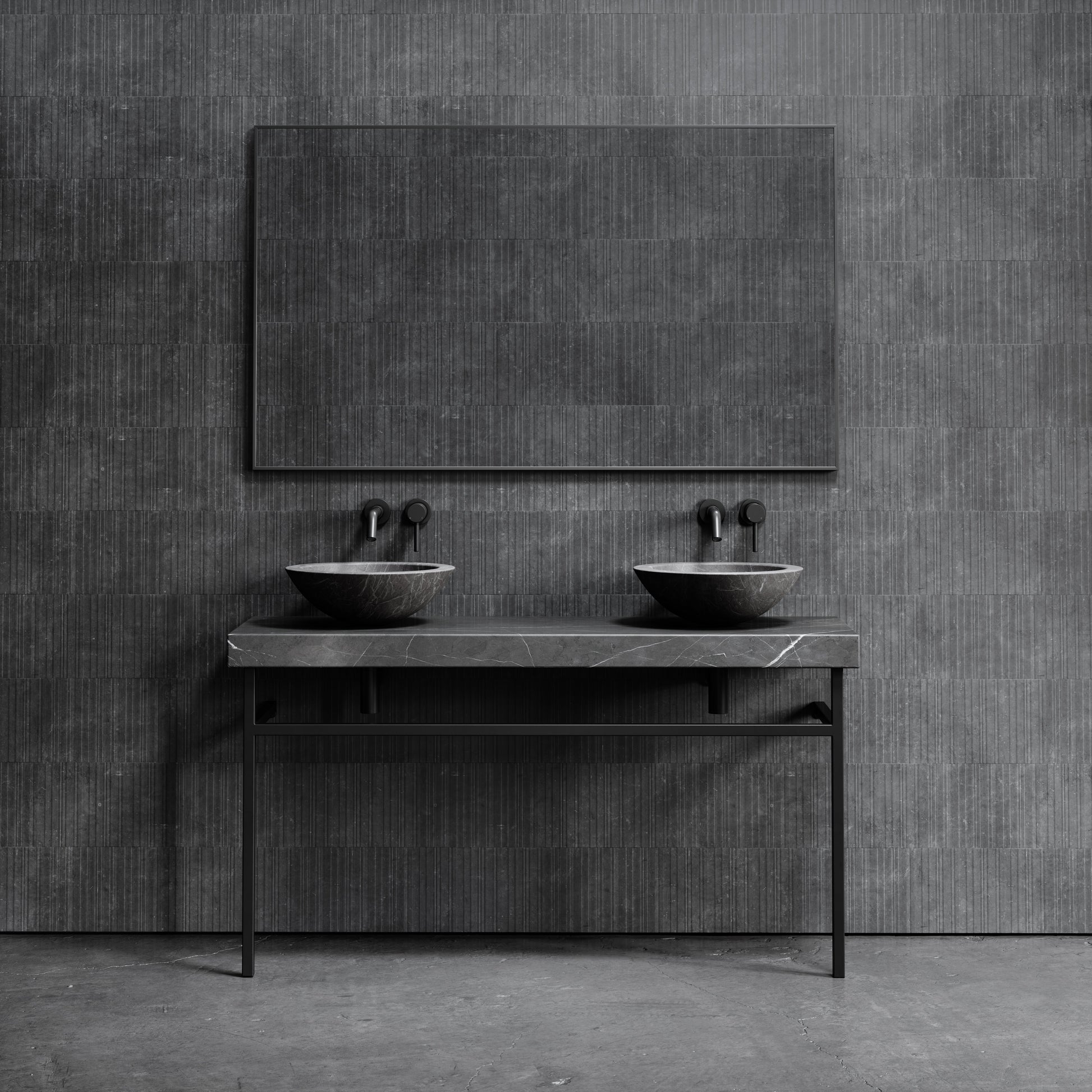 Lomazzo Pietra Grey Marble Countertop Matte Black Vanity Unit 1400mm