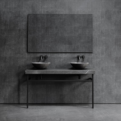 Lomazzo Pietra Grey Marble Countertop Matte Black Vanity Unit 1400mm