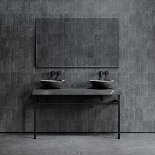 Lomazzo Pietra Grey Marble Countertop Matte Black Vanity Unit 1400mm