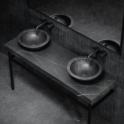 Lomazzo Pietra Grey Marble Countertop Matte Black Vanity Unit 1400mm