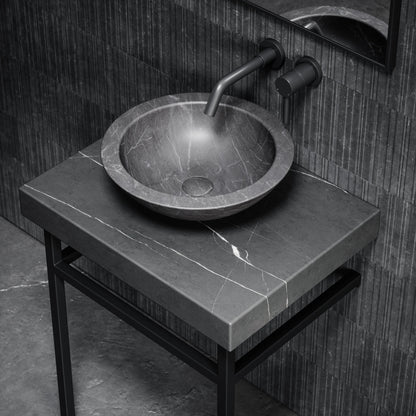 Lomazzo Pietra Grey Marble Countertop Matte Black Vanity Unit 600mm