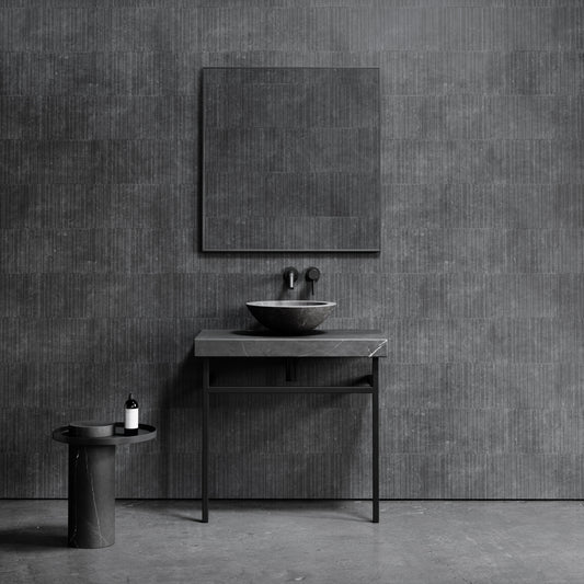 Lomazzo Pietra Grey Marble Countertop Matte Black Vanity Unit 800mm