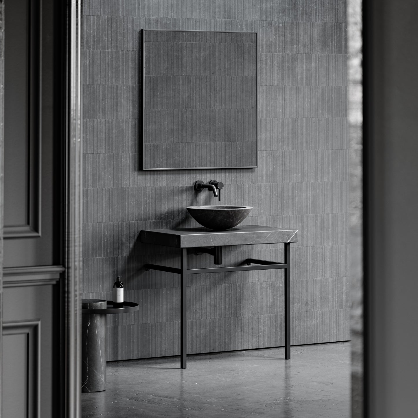 Lomazzo Pietra Grey Marble Countertop Matte Black Vanity Unit 800mm