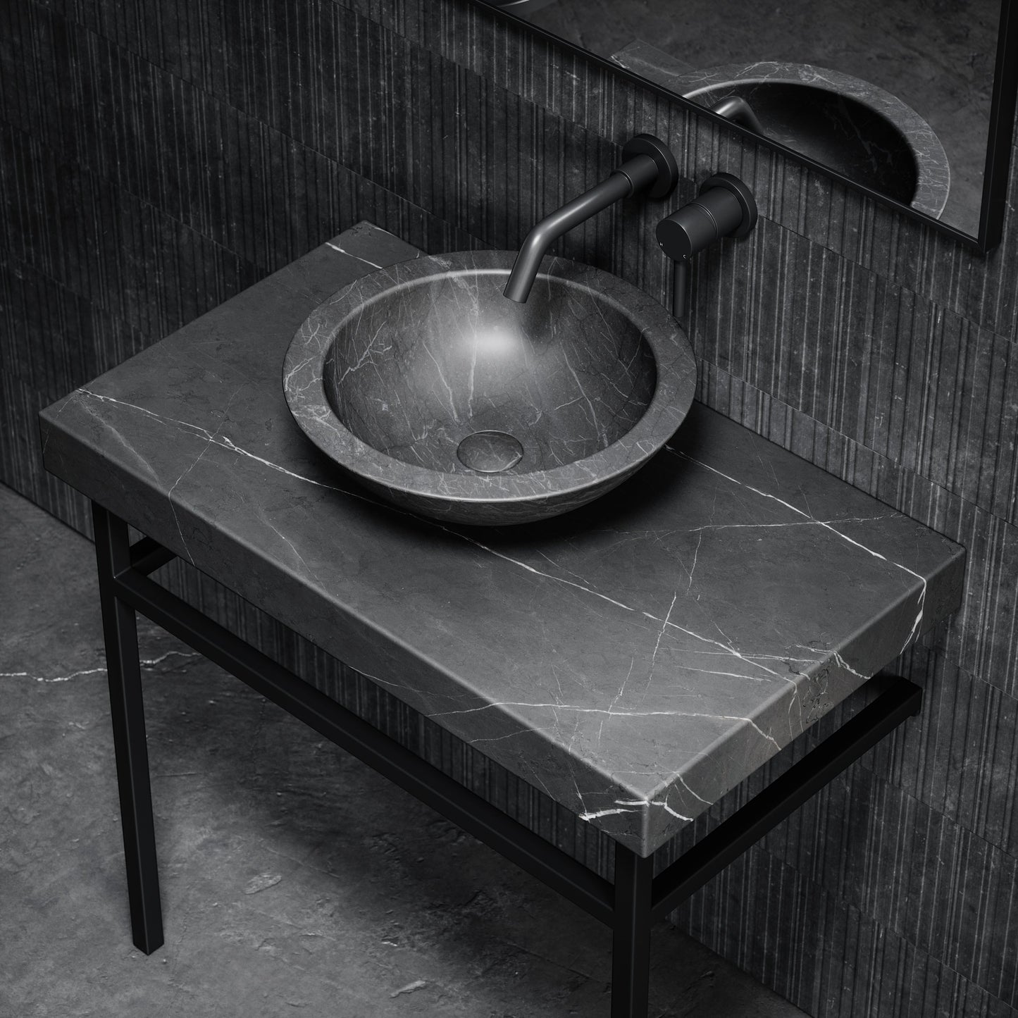 Lomazzo Pietra Grey Marble Countertop Matte Black Vanity Unit 800mm