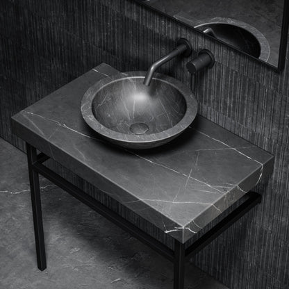 Lomazzo Pietra Grey Marble Countertop Matte Black Vanity Unit 800mm