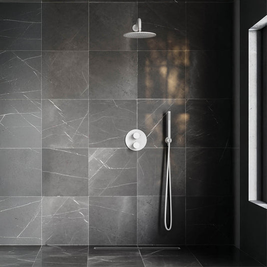 Luxe Silk Matte White Thermostatic Shower with Handheld Shower