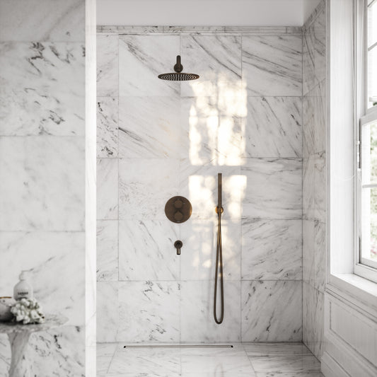 Luxe Brushed Bronze 3 Way Thermostatic Shower with Handheld Shower & Bath Spout