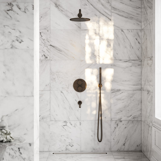 Luxe Brushed Bronze 3 Way Thermostatic Shower with Handheld Shower & Bath Spout