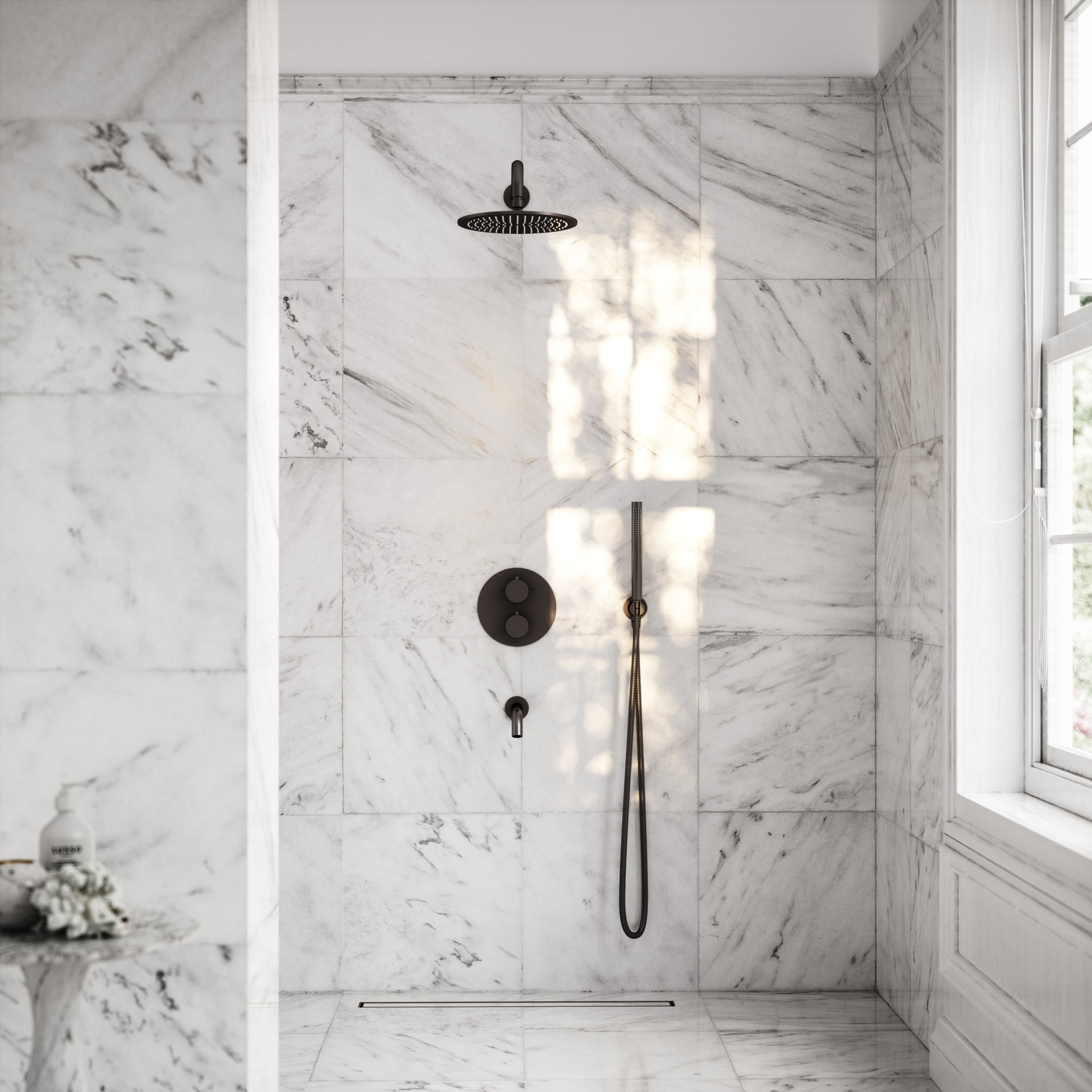 Luxe Deep Bronze 3 Way Thermostatic Shower with Handheld Shower & Bath Spout