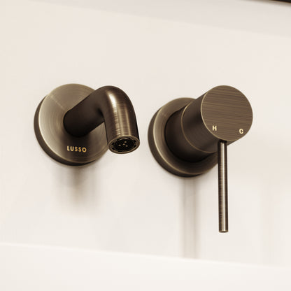 Luxe Brushed Bronze Short Projection Wall Mounted Basin Mixer Tap