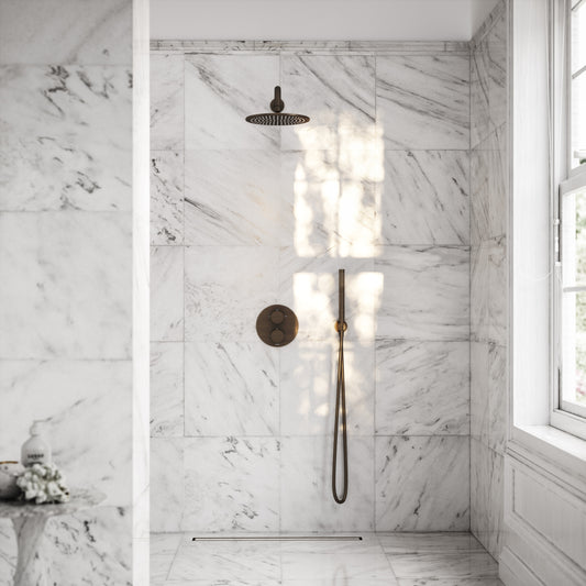 Luxe Brushed Bronze Thermostatic Shower with Handheld Shower