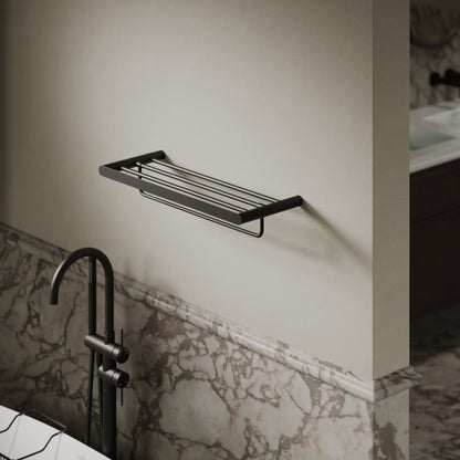 Luxe Matte Black Towel Shelf With Rail 600mm