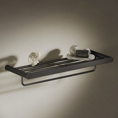 Luxe Matte Black Towel Shelf With Rail 600mm