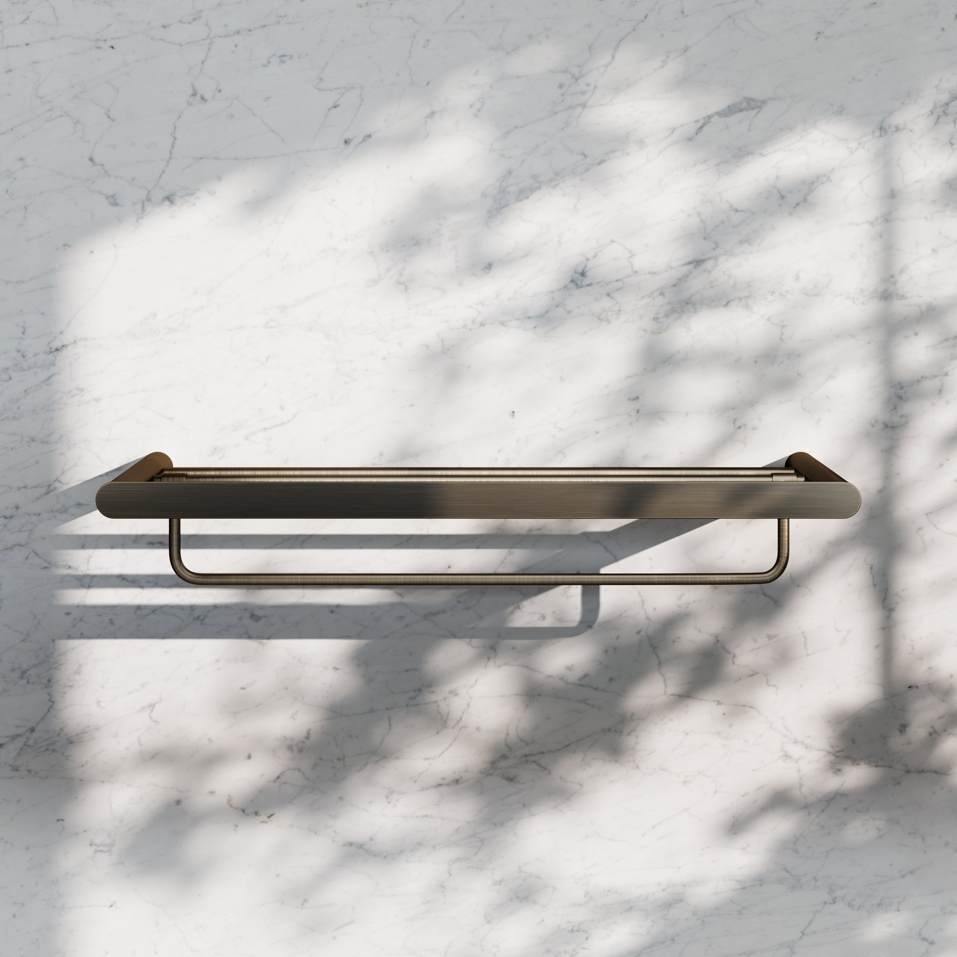Luxe Brushed Bronze Towel Shelf With Rail 600mm