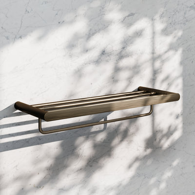 Luxe Brushed Bronze Towel Shelf With Rail 600mm