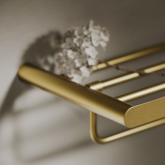 Luxe Brushed Gold Towel Shelf With Rail 600mm
