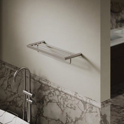 Luxe Brushed Stainless Towel Shelf With Rail 600mm