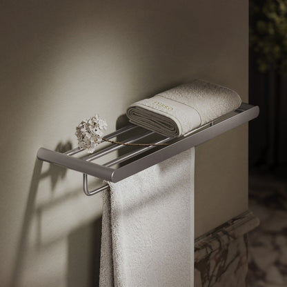 Luxe Brushed Stainless Towel Shelf With Rail 600mm