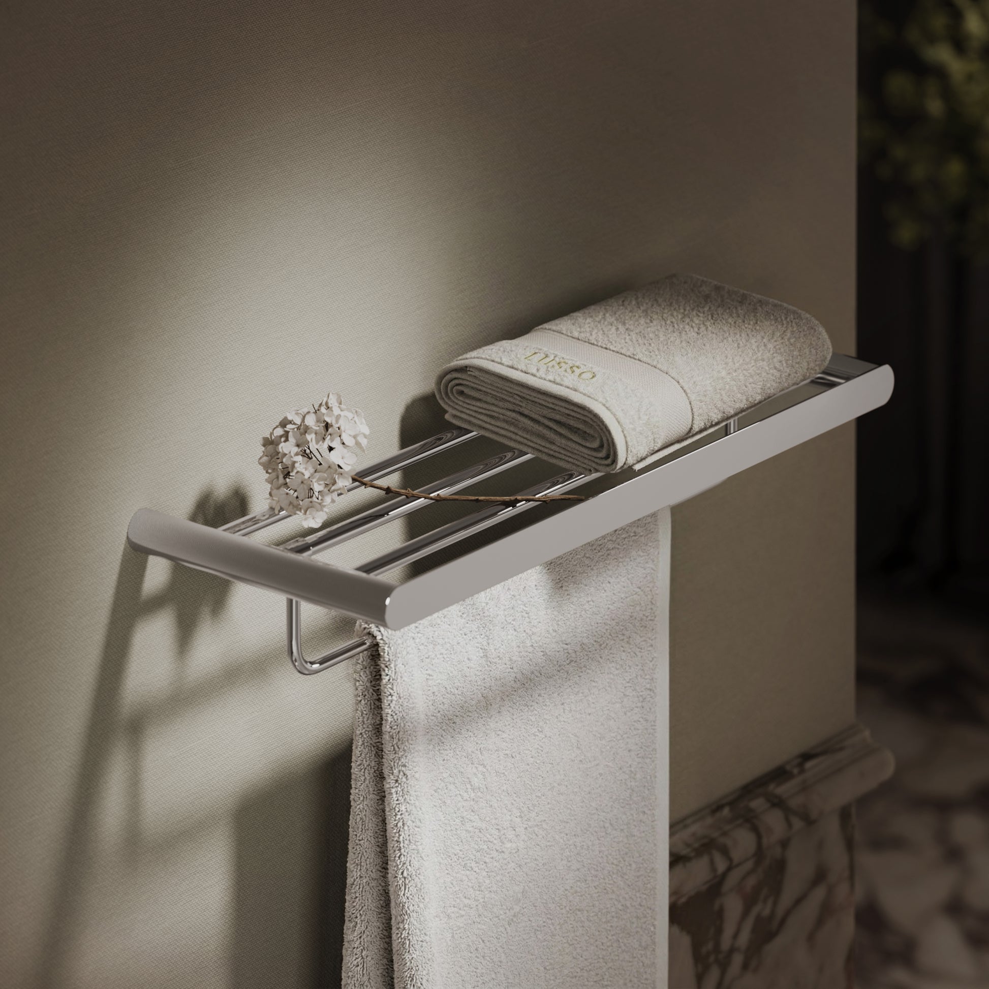 Lusso Chrome Luxe Towel Shelf With Rail 600mm