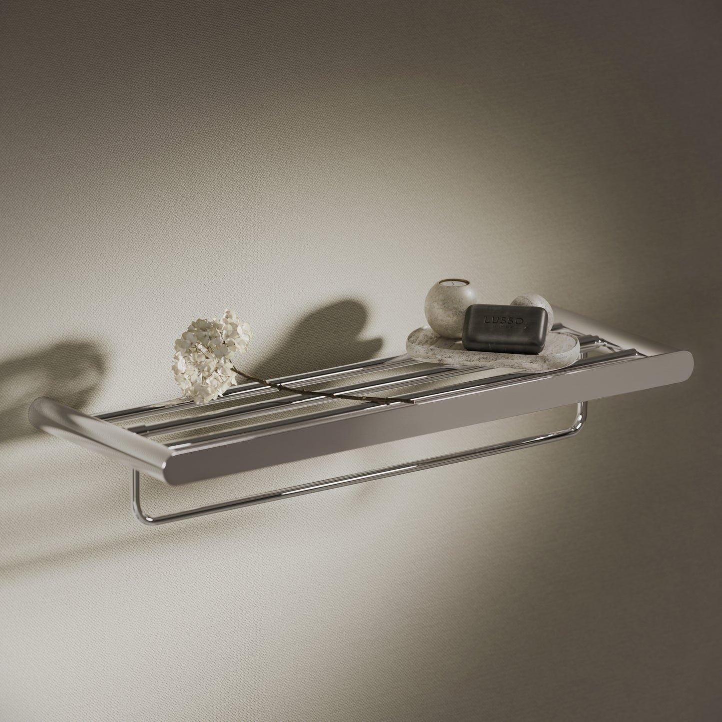 Lusso Chrome Luxe Towel Shelf With Rail 600mm