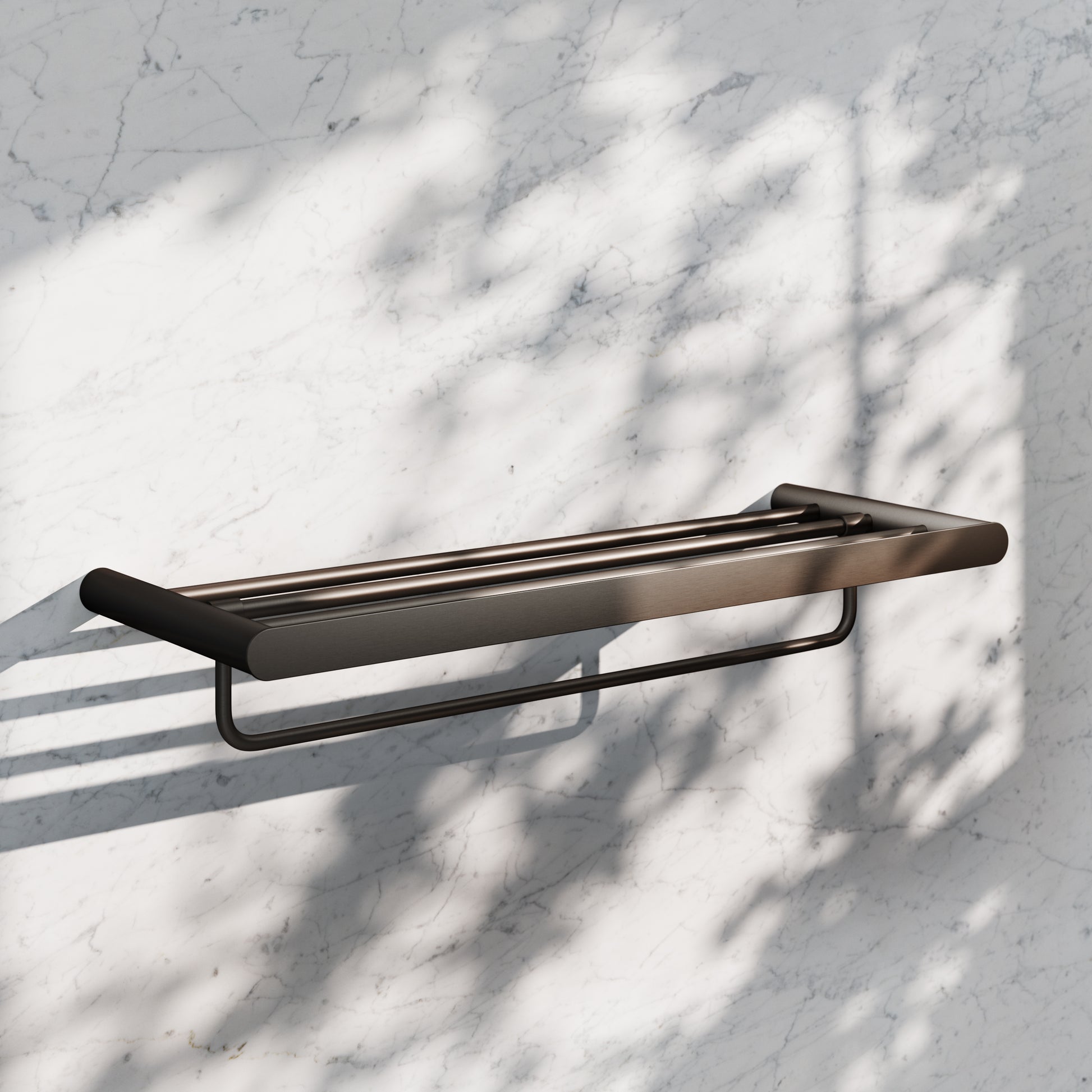 Luxe Deep Bronze Towel Shelf With Rail 600mm