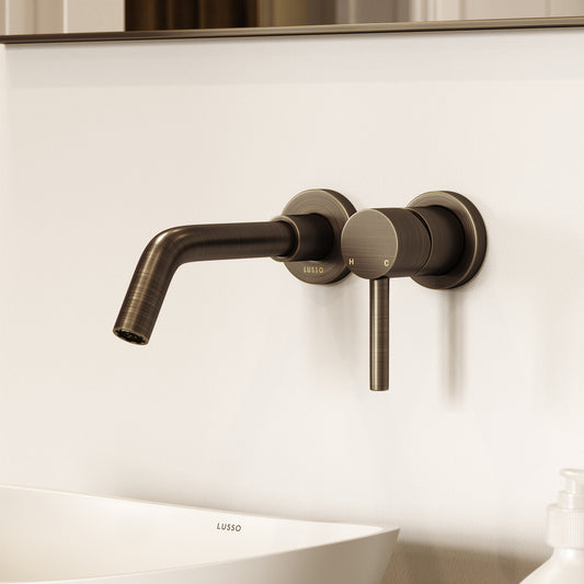 Luxe Wall Mounted Basin Mixer Tap Brushed Bronze