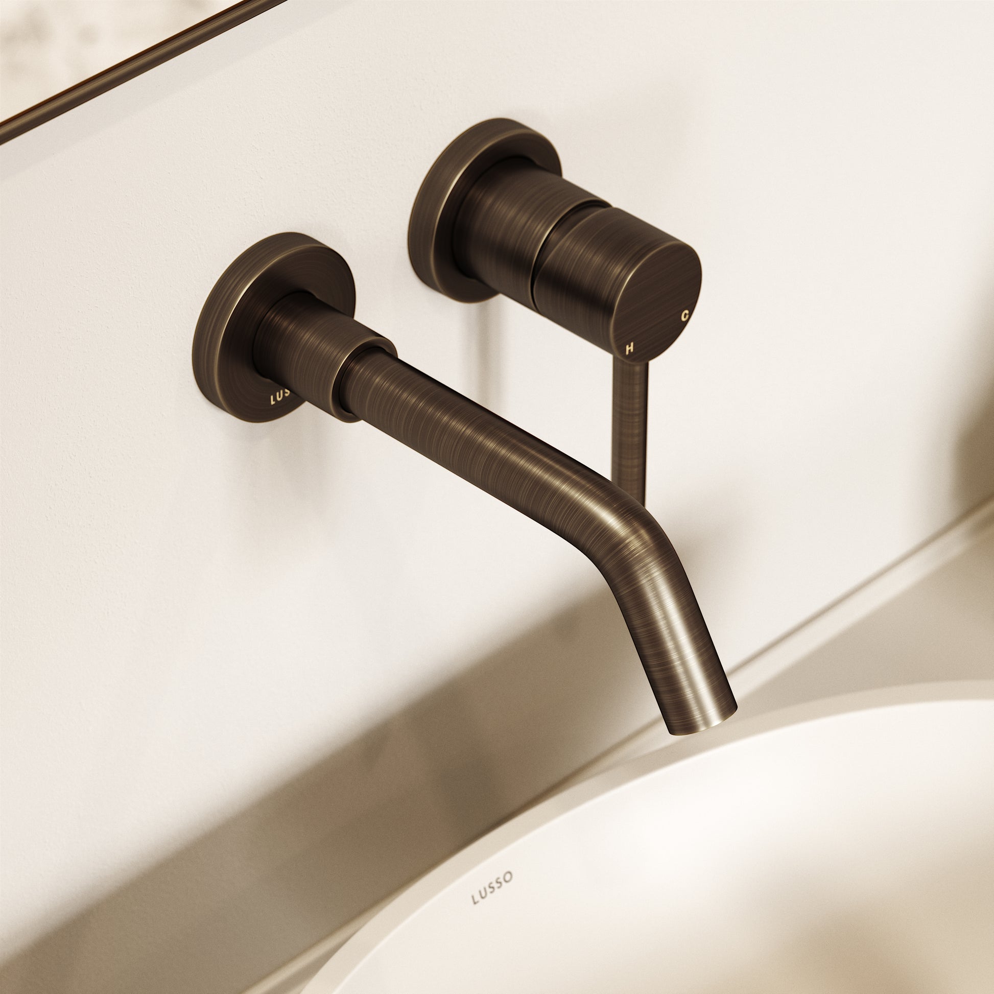 Luxe Wall Mounted Basin Mixer Tap Brushed Bronze