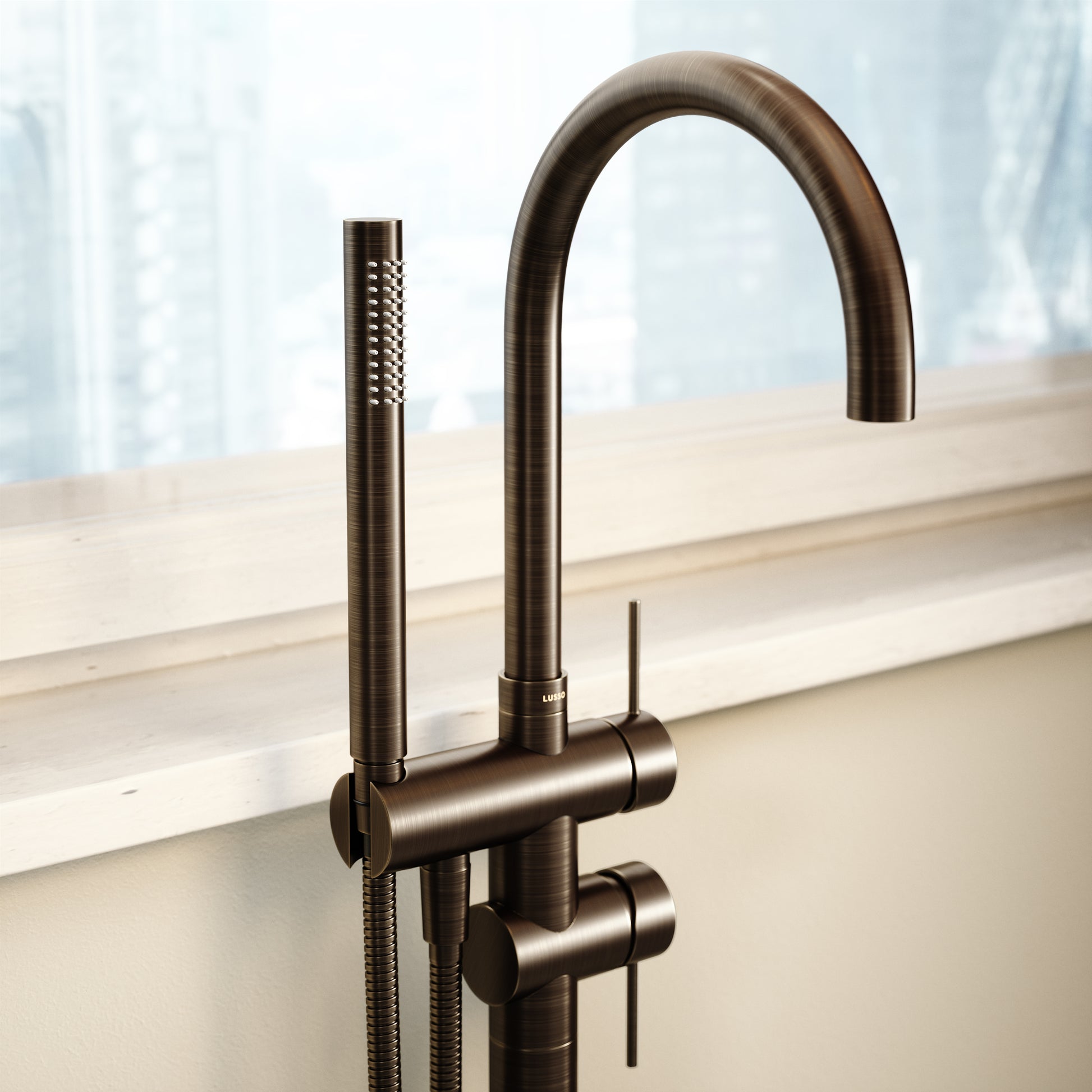 Luxe Brushed Bronze Floorstanding Bath Shower Mixer Tap