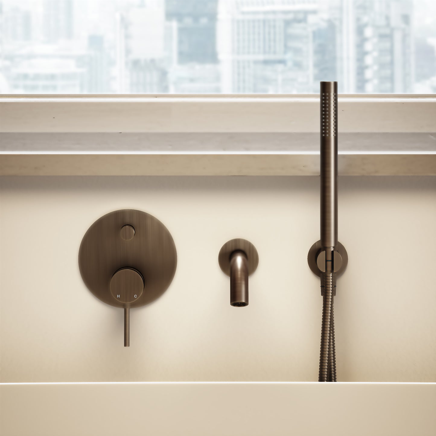 Luxe Brushed Bronze Wall Mounted Bath Shower Mixer Tap