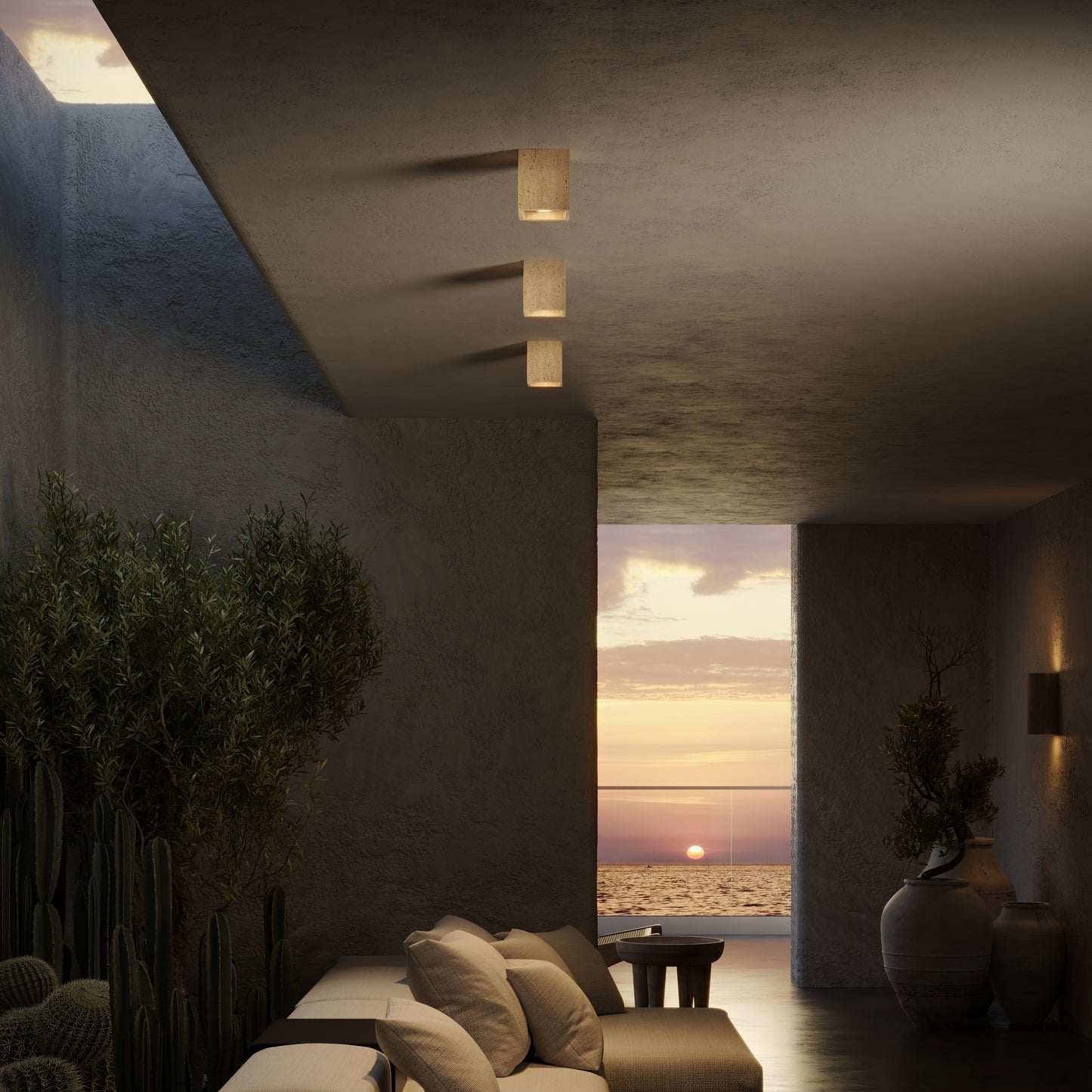 Mastro Travertine Square Ceiling Light 100mm