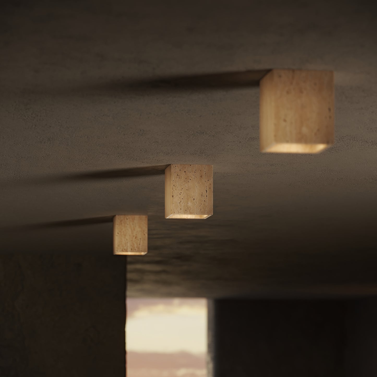 Mastro Travertine Square Ceiling Light 100mm