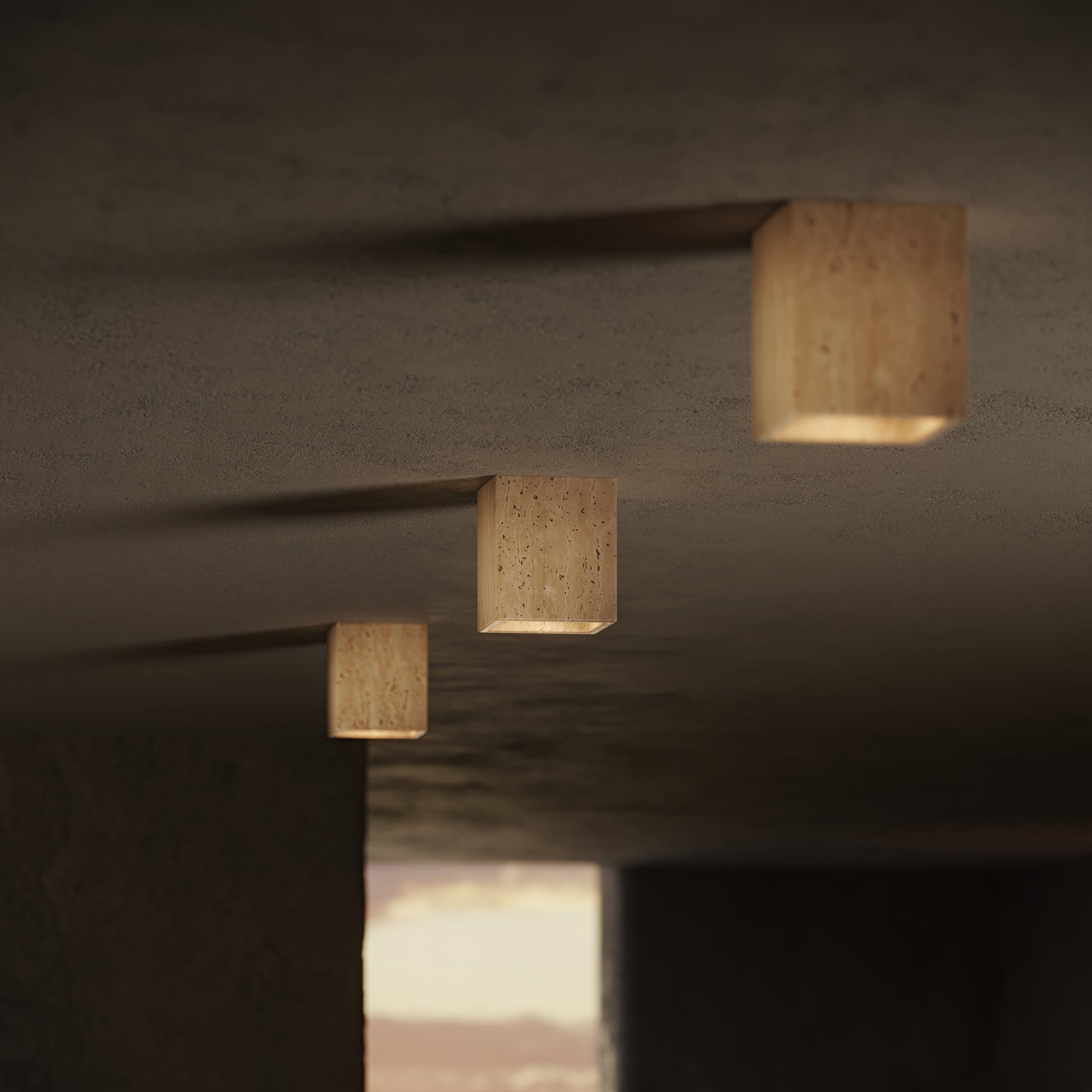 Mastro Travertine Square Ceiling Light 100mm
