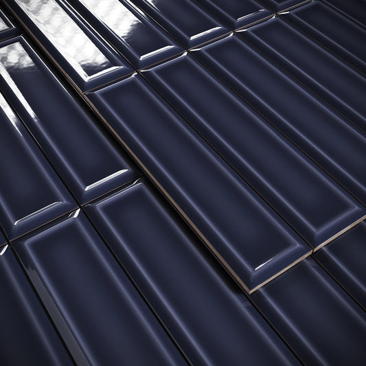 Metro Midnight Blue Glazed Porcelain Bevelled Tile Sample