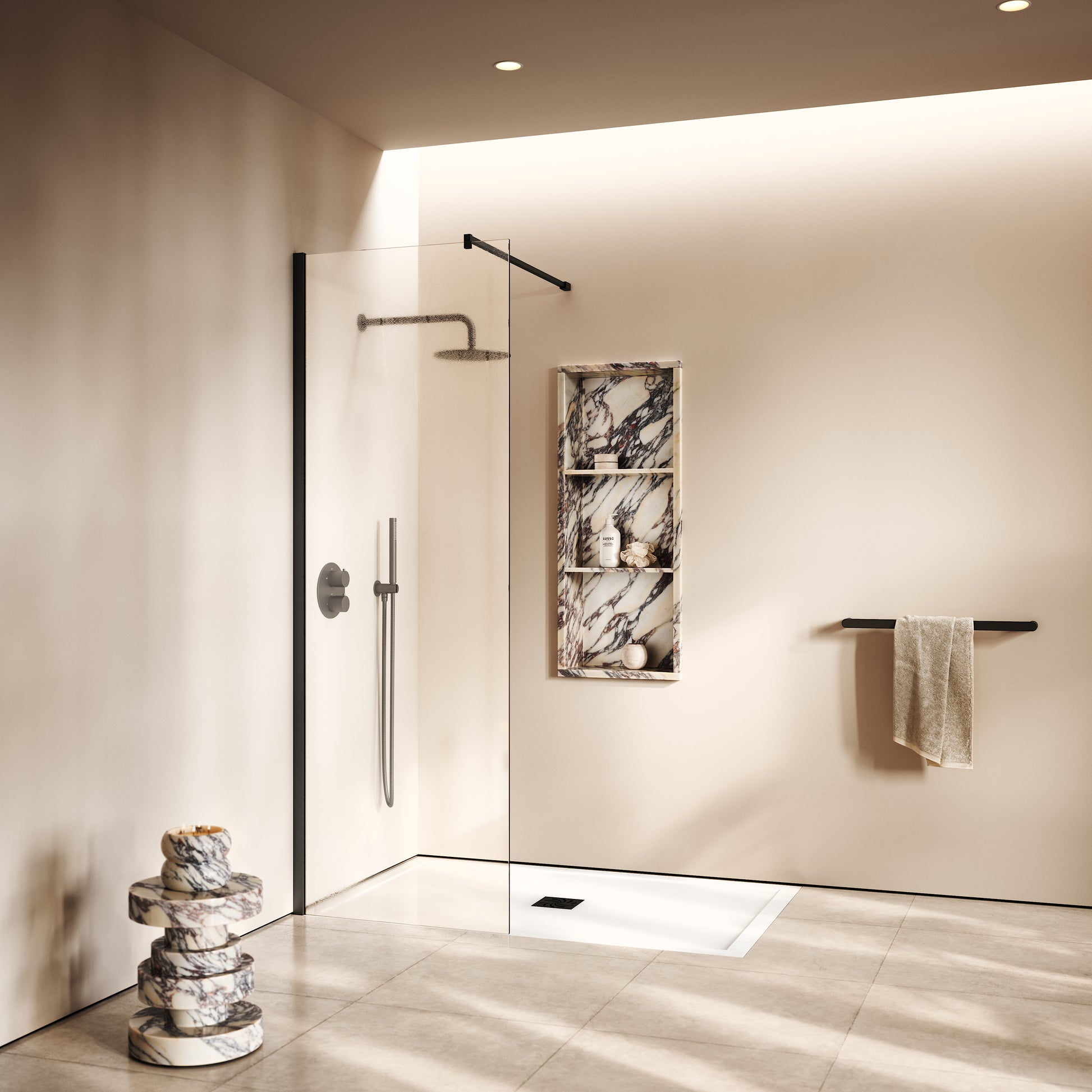 Modular Matte Black Complete Walk In Shower Enclosure - KIT A - All Sizes