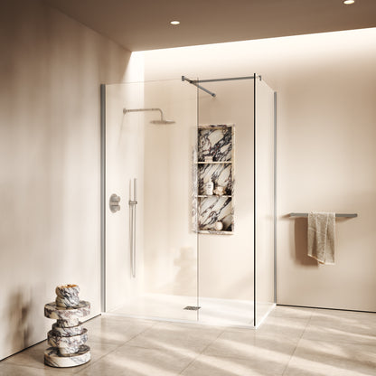 Modular Brushed Stainless Complete Walk In Shower Enclosure - KIT B - All Sizes