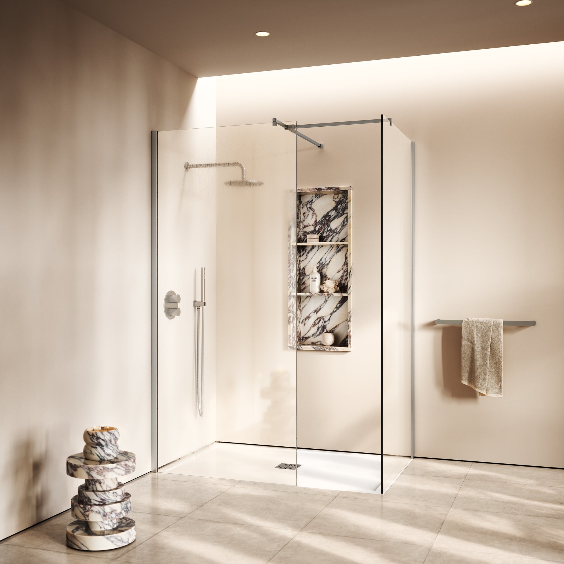 Modular Brushed Stainless Complete Walk In Shower Enclosure - KIT B - All Sizes