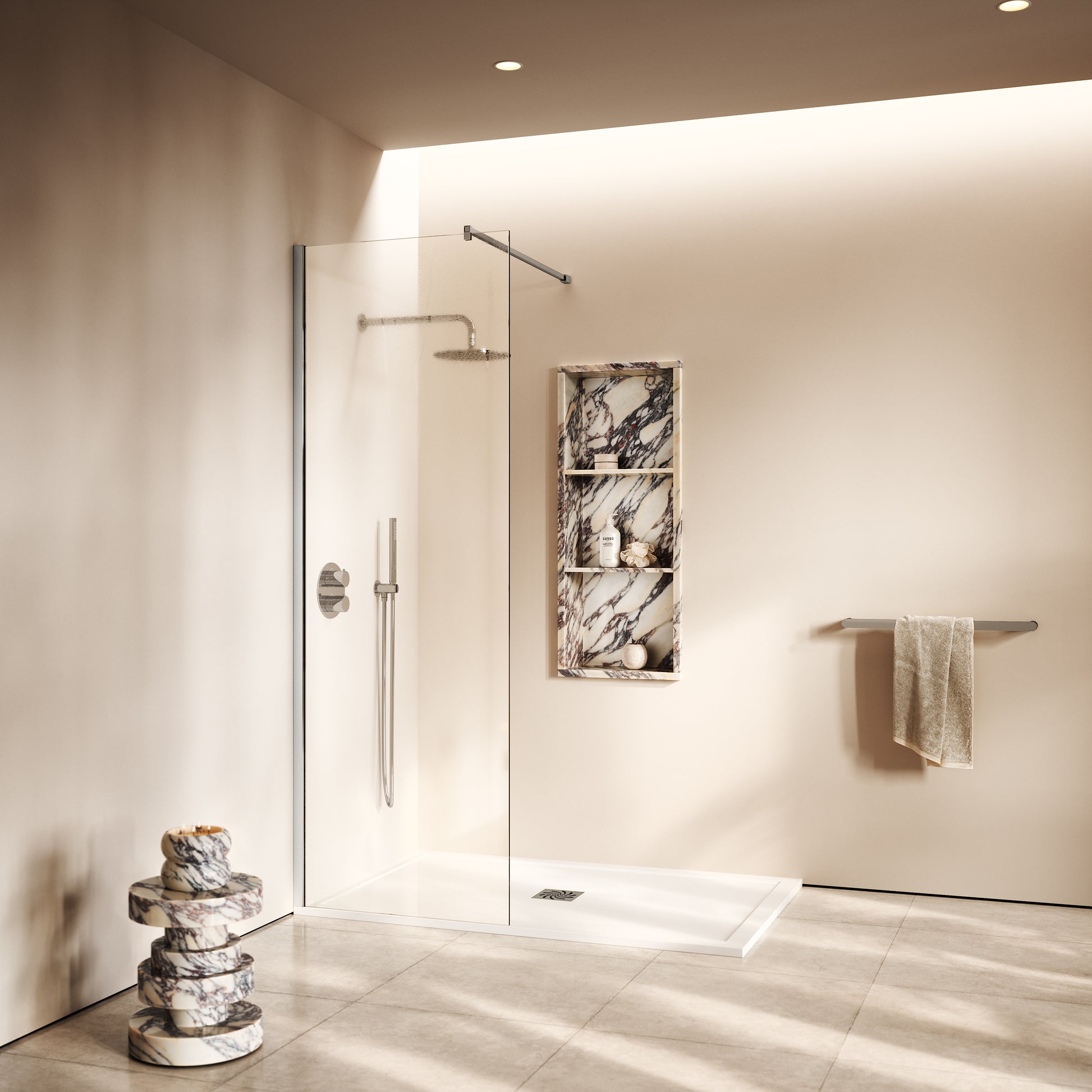 Modular Chrome Complete Walk In Shower Enclosure - KIT A - All Sizes