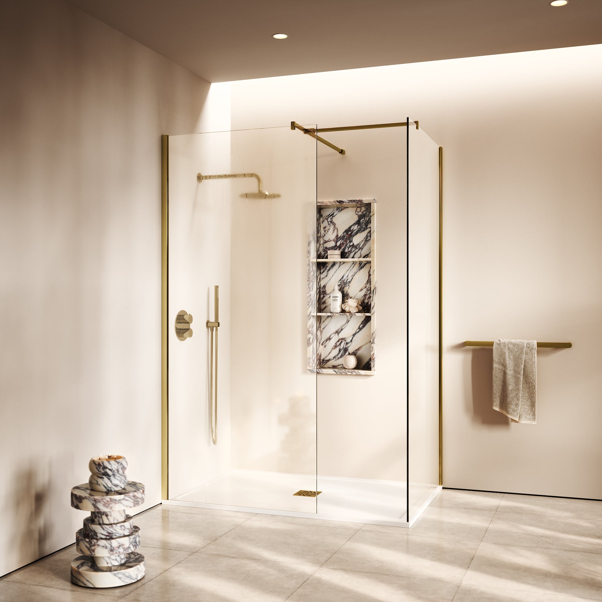 Modular Polished Brass Complete Walk In Shower Enclosure - KIT B - All Sizes