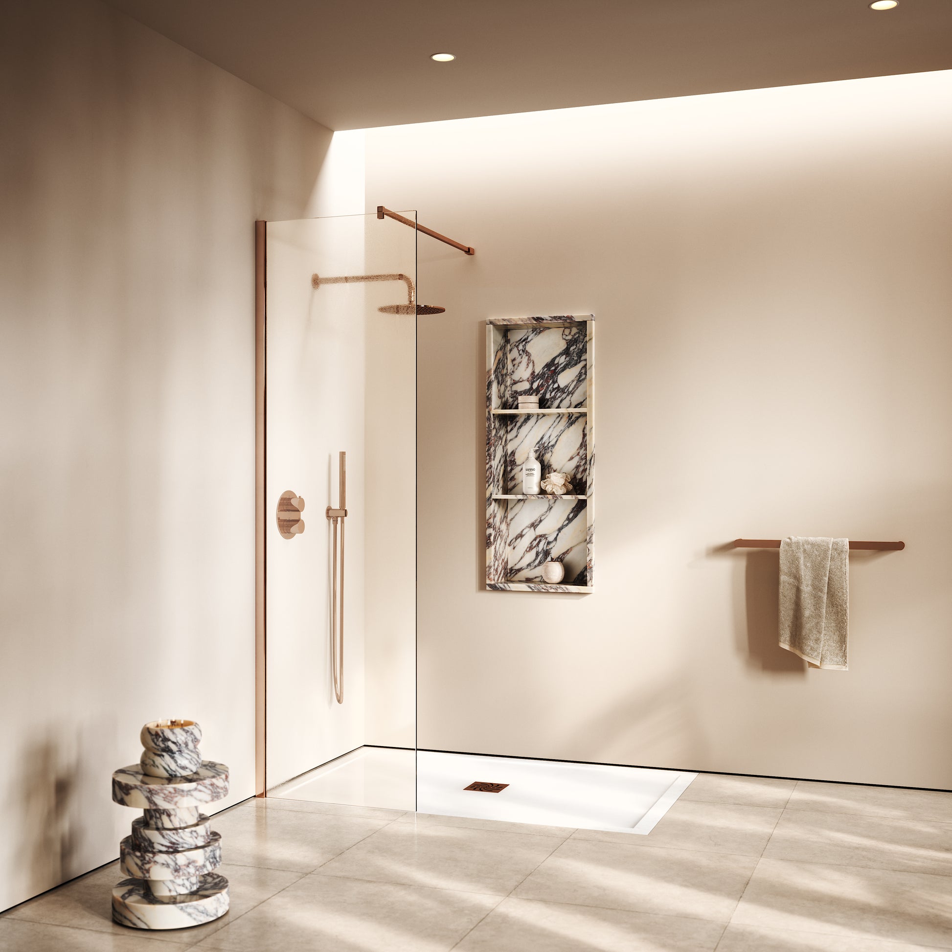Modular Rose Gold Complete Walk In Shower Enclosure - KIT A - All Sizes