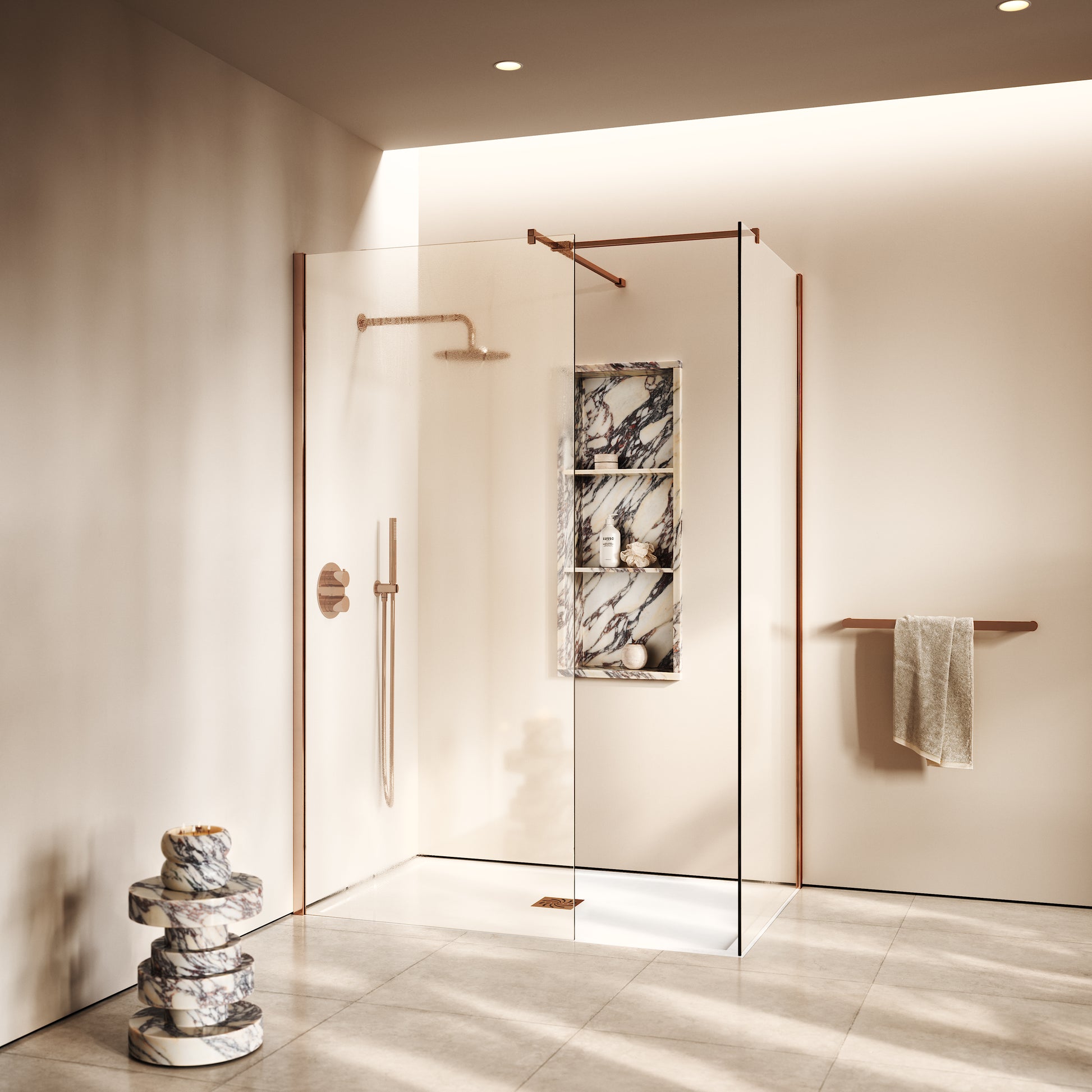 Modular Rose Gold Complete Walk In Shower Enclosure - KIT B - All Sizes