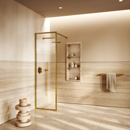 Opulence Fluted Glass Brushed Gold Shower Screen