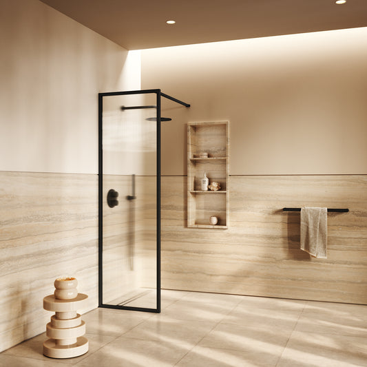 Opulence Reeded Glass Matte Black Shower Screen (ALL SIZES)