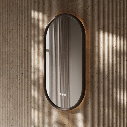 Cheval Grey Oak Oval Mirror with LED and Demister 450mm