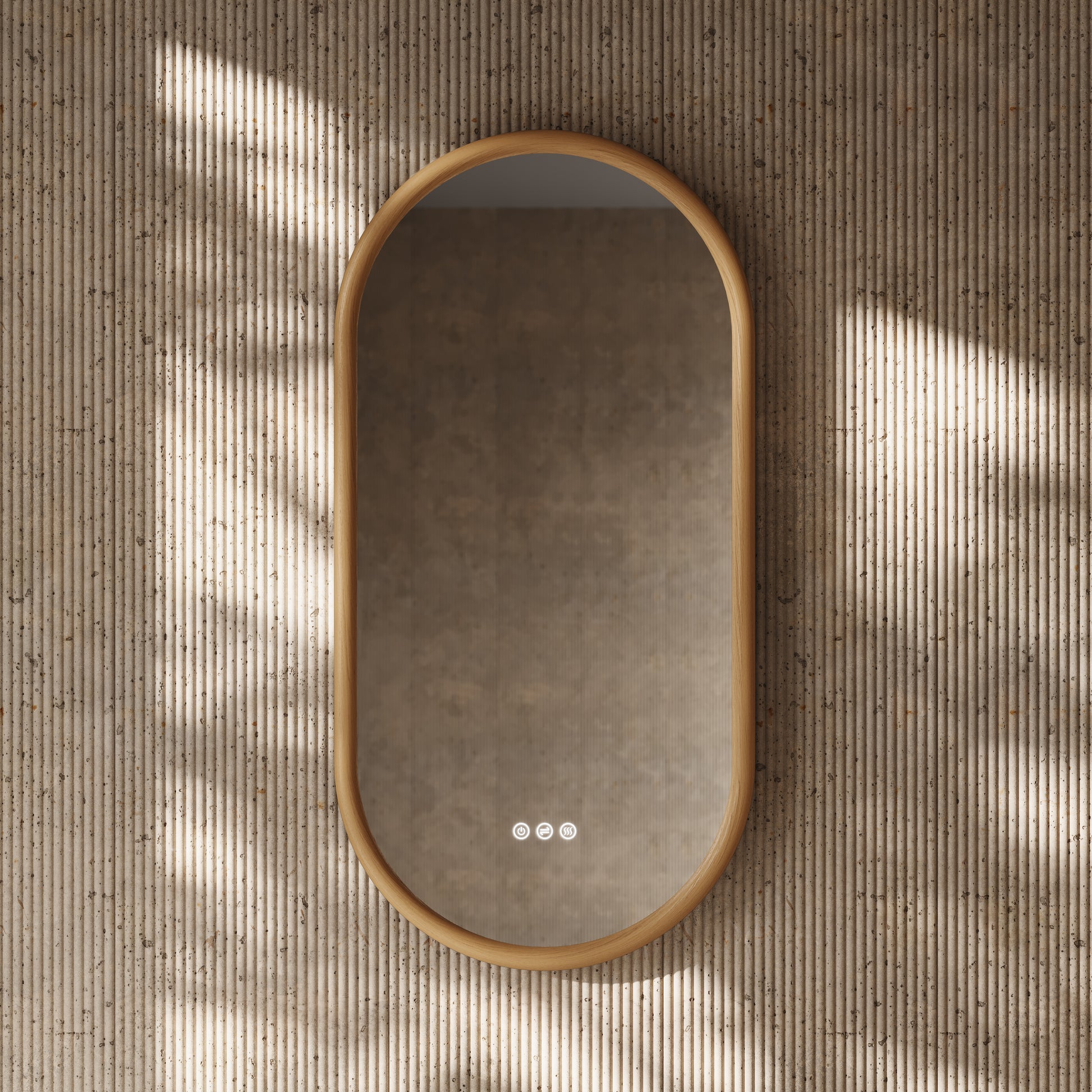 Cheval Natural Oak Oval Mirror with LED and Demister 450mm