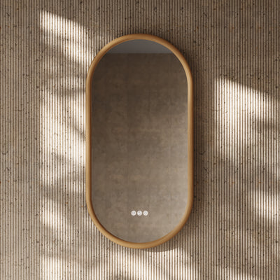 Cheval Natural Oak Oval Mirror with LED and Demister 450mm