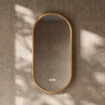 Cheval Natural Oak Oval Mirror with LED and Demister 450mm