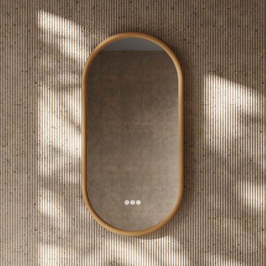 Cheval Natural Oak Oval Mirror with LED and Demister 450mm