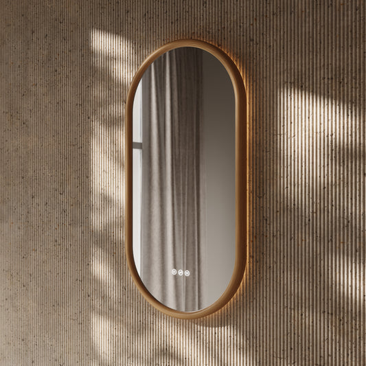 Cheval Natural Oak Oval Mirror with LED and Demister 450mm